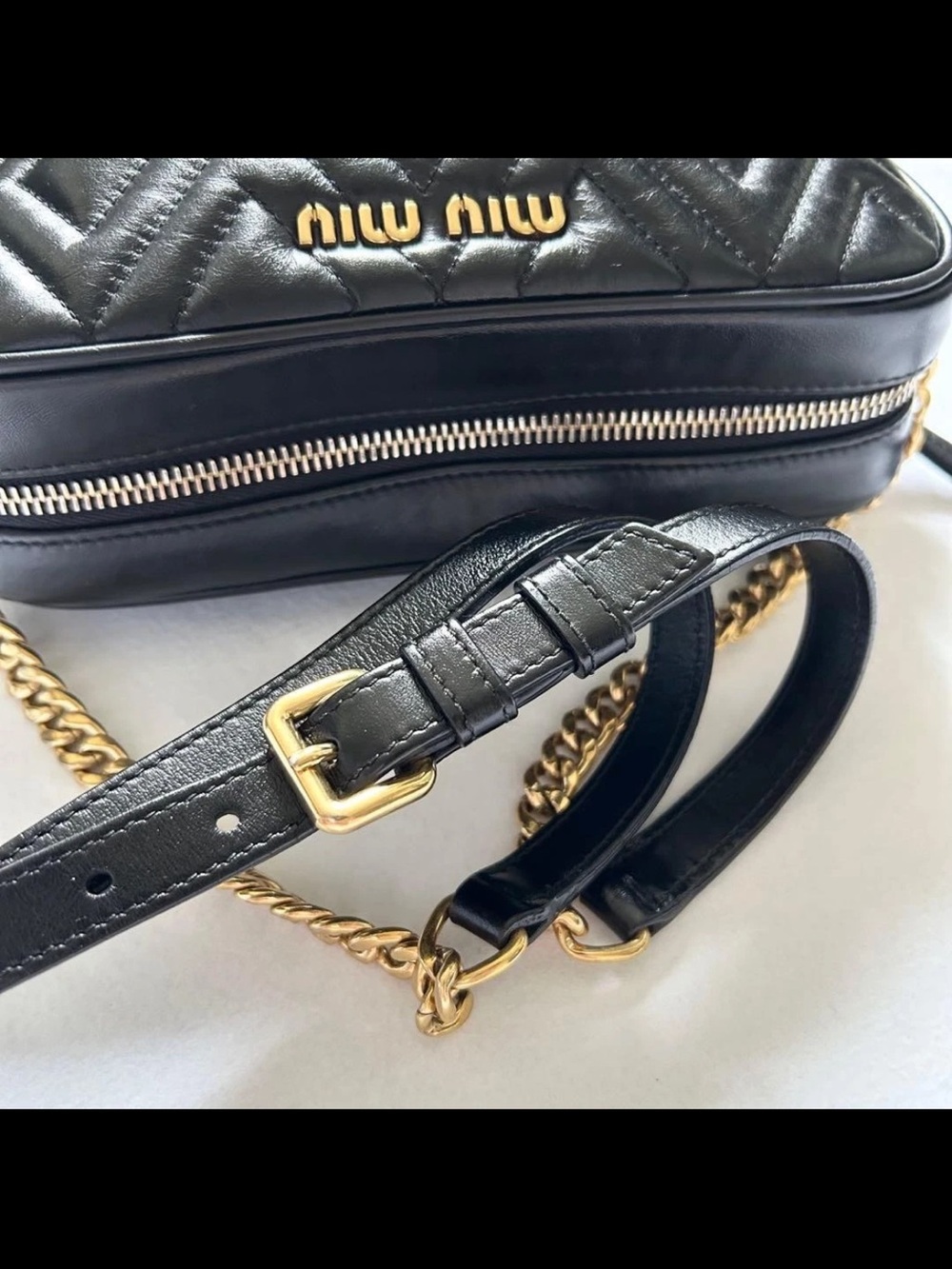 Miu Miu Black Quilted Camera Bag with Gold Chain Accent - Picture 8 of 14